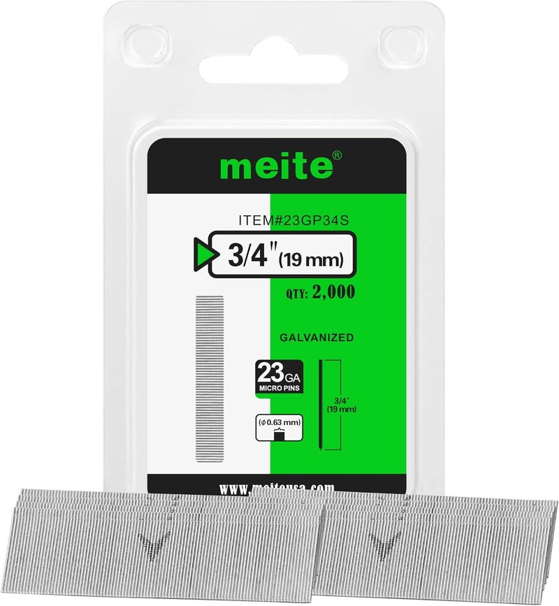 Meite 23 Gauge Pin Nails, 3/4 Inch Micro Headless Pins - Galvanized 23GA Pins Nails for Nail Gun, Ideal for Fine Woodworking and Trim Work (2,000 Counts) - Image 1